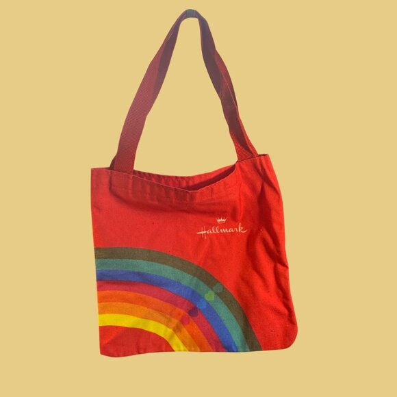 Hallmark Red Canvas Tote Bag With Rainbow Print & Inspirational Quote - Picture 1 of 4